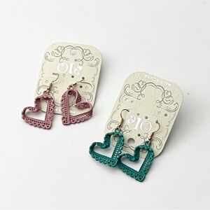 OLE 2 Pair Heart Shaped Hanging Pierced Earrings